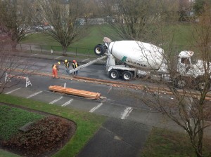 Pouring concrete for a new median