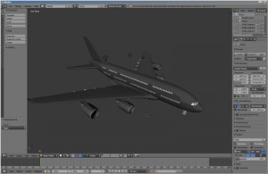 This is how some aircraft models get into Second Life. Here, I've opened a model of an Airbus A-380 in Blender. I could have, theoretically, uploaded the various parts into Second Life. I deleted the object file after making this screen shot.