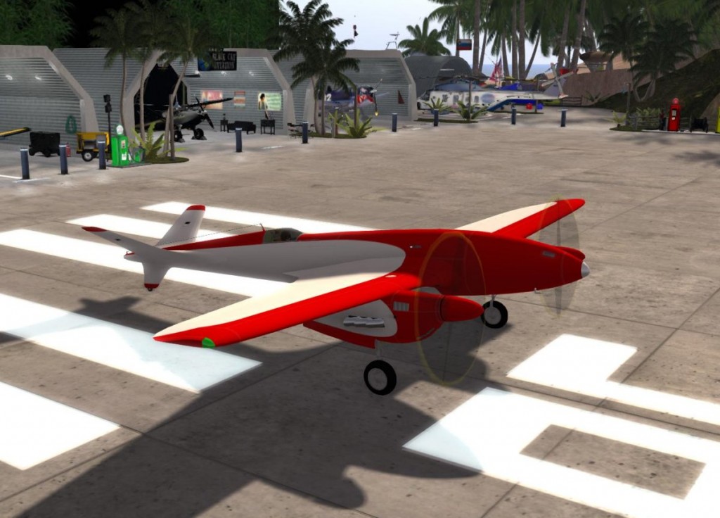 Terra Twin prototype waiting on the runway at Blue Sky in Montbard, Second Life.