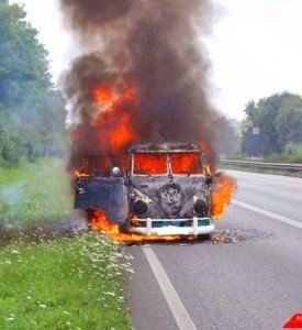 Burning VW Van